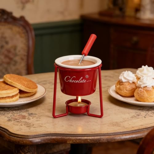 Thonlai Chocolate Fondue Mug Set Chocolate Melting Mug with Forks Cup Stand (Red) — view 6