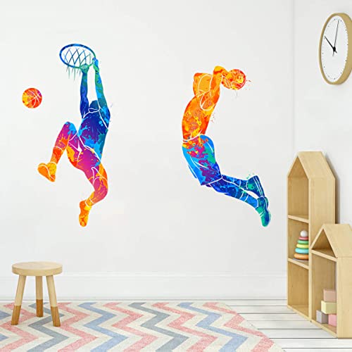 Woyinis Watercolor Basketball Player Dunk Wall Stickers For Boys Teens Sports Player Silhouette Wall Decals Peel & Stick Removable Wall Decor Art Murals Kids Room Playroom Baby Nursery Classroom Wall Decoration #TOP5