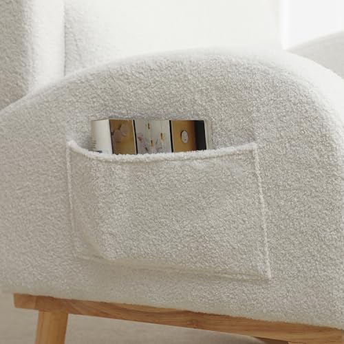 HCHAIRH Rocking Chair Nursery,Teddy Nursery Rocking Chairs, Wingback Rocker for Nursery for Living Room Bedroom(Teddy White)