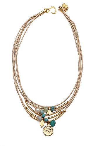 Sea Smadar Wrap Beige Leather Bracelet With 24K Gold Plated Pendants And Turquoise Gemstones #TOP1
