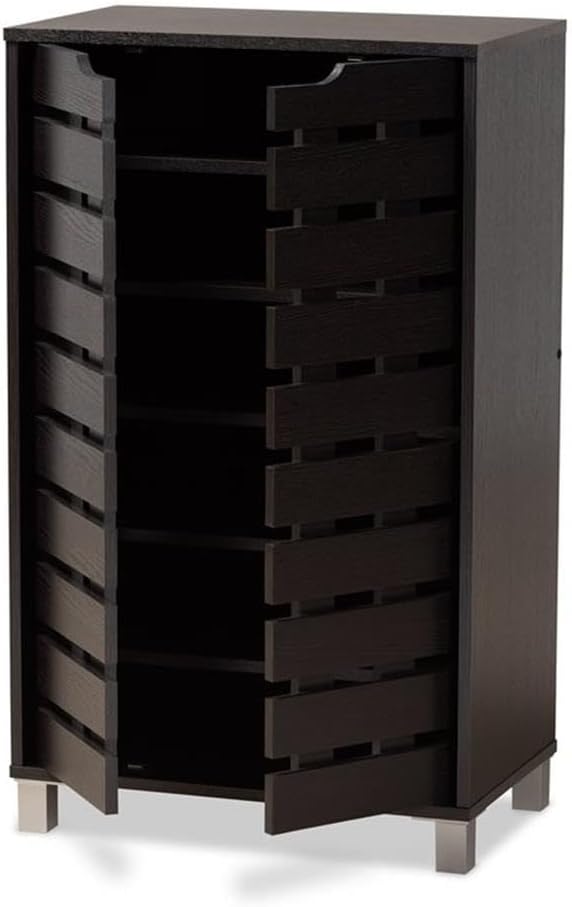 Baxton Studio Ernest Modern and Contemporary Dark Brown Finished Wood 2-Door Shoe Storage Cabinet