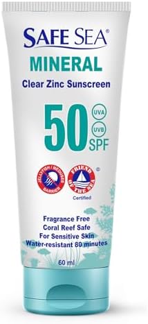 Safe Sea Zinc Oxide Sunscreen SPF50 | Clear Mineral Face Sunscreen | Anti-Jellyfish Sting Protective Lotion | Coral Reef Safe | Travel Size - 2Oz (60ml), Pack of 1