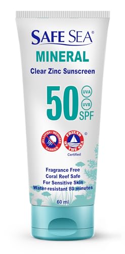 Safe Sea Zinc Oxide Sunscreen SPF50 | Clear Mineral Face Sunscreen | Anti-Jellyfish Sting Protective...