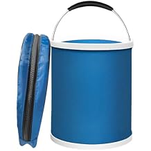 Collapsible Bucket with Handle, 3.4 Gallon 13L Foldable Water Storage Container, Portable Wash Basin for Car Washing, Camping, Fishing, Hiking, Boating, Outdoor Activities Blue