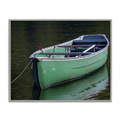'Green Rowboat Canoe Floating Lake Dock'| Framed Giclee Art