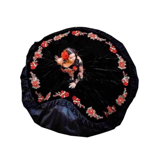 Sexy Black Ball Gown Prom Dresses for Women Girl Teens Colorful Flower Embroidery Detachable Long Sleeves Velvet Glittery Tulle Quinceanera Evening Party Dress Lace Beaded 0