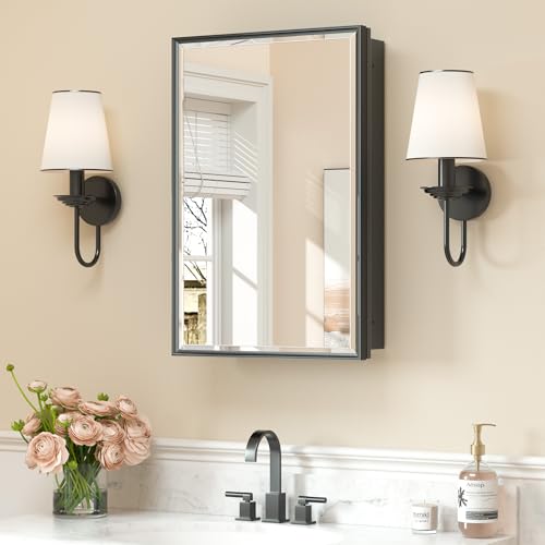 Keonjinn 16' x 24' Black Medicine Cabinets for Bathroom with Mirror, Fully Assembled, Recessed or...