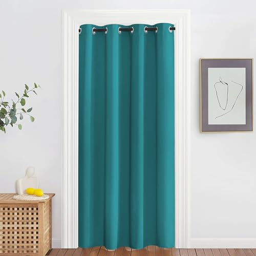 NICETOWN Blackout Doorway Curtain Drape 78 inch Long - Grommet Noise Reducing Thermal Insulated Solid Modern Window Treatments for Bedroom Closet (1 Panel, 52 x 78 Inch, Peacock Teal)