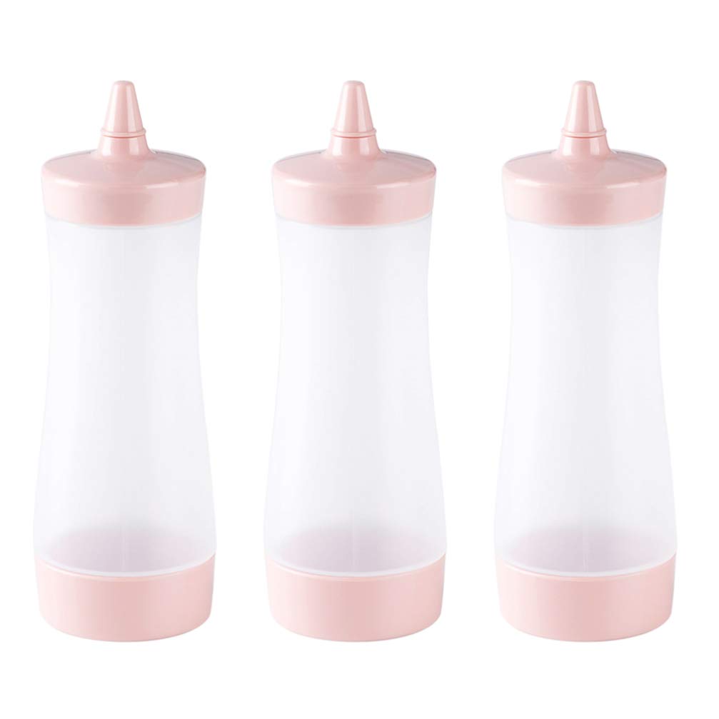 UPKOCH Lot de 3 flacons distributeurs de condiments en plastique pour ketchup, moutarde, mayo, sauces chaudes, huile d'olive (rose)