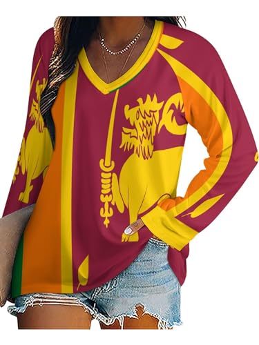 Blusas Bandera Vintage De Sri Lanka para Mujer De Gran Tamaño Estampado Campesino, Verano Otoño, Manga Larga,Vintage Sueltas Elegantes Blusas para Mujer Playa Ocio Hippie Ropa Retro