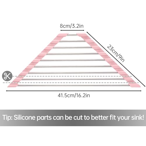 Tomorotec Triangle Foldable Dish Drying Rack, Small Roll-Up Stainless Steel Over Sink Drainer for Kitchen Sink Corner, Rustproof Multipurpose Organizer(Pink) - Thumbnail 4