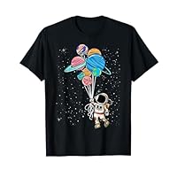 Astronaut Holding Planet Balloons tshirt BoysGirls STEM Kids T-Shirt
