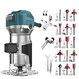 FINYQBET Fresadora para Madera 800W, Herramienta Eléctrica de Mano 1/4', 6 Velocidades Cortador Ajustable, Incluye 15...