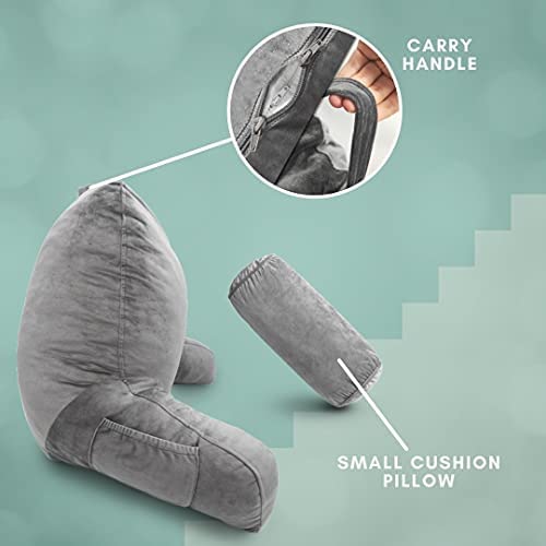 URBAN SOMBRERO Trickonometry Large Reading Pillow with Arms, Prop Up Chair Cushion w Back Support, Upright Study, Gaming, TV, Bedrest, Relaxation, Recovery, for Bed or Floor with Pocket (Blue)