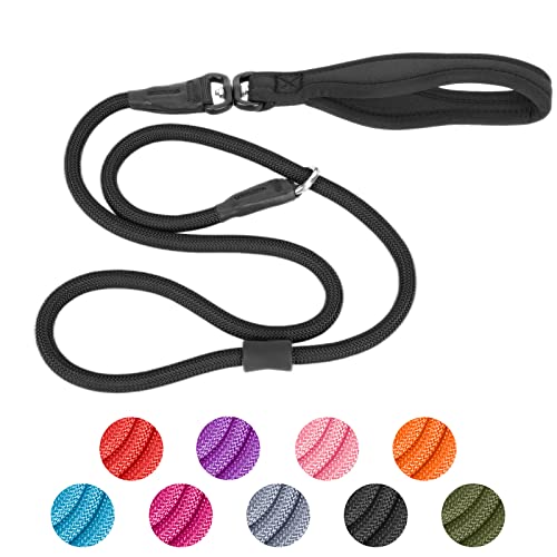 Strong Swivel Slip Lead Dog Leash (4Ft) - Durable Nylon Dog Training Leash Rope Leash [360° Anti-Tangle] With Rubber Stopper & Padded Handle - No Pull Walking For Small Medium Large Dogs 4Ft Black #TOP6