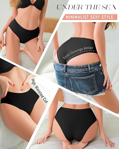 Image of UNDER THE SEA Seamless Underwear for Women Plus Size Mid Rise Lingerie Brief Sexy No Show Panties Womens Cheeky 5 Pack XS-3XL
