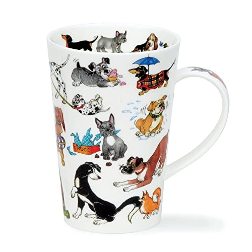 Dunoon 'Barking Mad' Bone China Mug, 0.44 Liters, Dogs Design, Multicolored