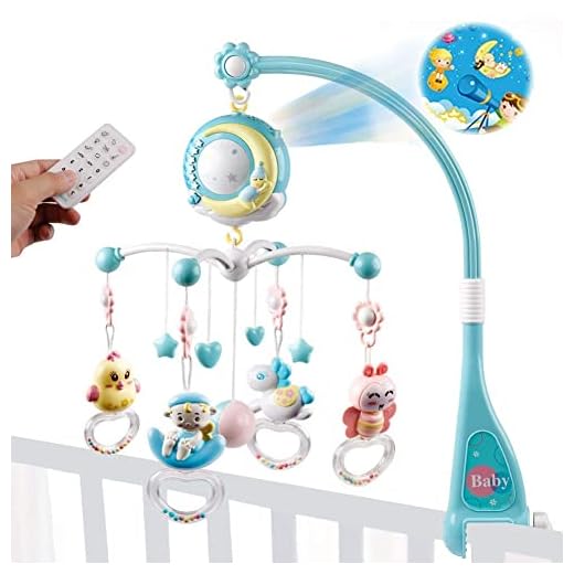 Bébé Mobile de Berceau Musical avec Projecteur de Fonction de Synchronisation et Lumières,Hochets Rotatifs Suspendus et Télécommande Boîte à Musique avec 150 Mélodies,Jouet pour nouveau-né 0-24 mois