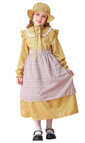Happy Cherry Girls Pioneer Floral Dresses Set Colonial 1800s Renaissance Dress 3Pcs/4Pcs 3-15Y