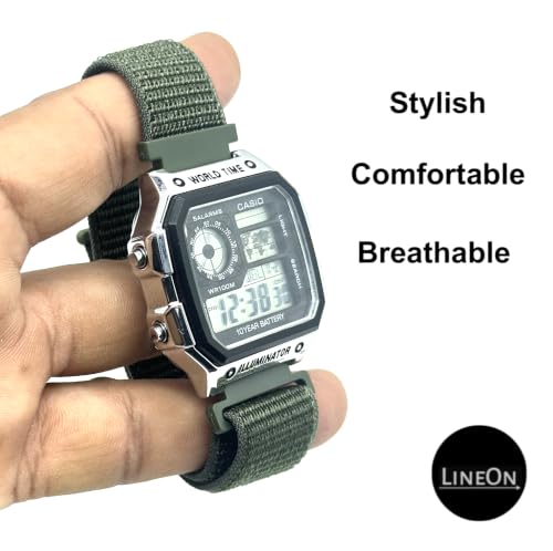 Image of Lineon 18mm Woven Nylon Velcro Breathable Watch strap Cut Pattern Specially Compatible With CASIO Royale ae1200, DW-291H, F-91W, F91W, AE-1400wh, A168WA, SGW-300, W-218H, AE-1000w, A158wa kailash with Tool