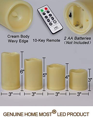 Home Most Set Of 4 Outdoor Led Pillar Candles With Remote Timer Battery Operated - Outside Waterproof Outdoor Candles With Timer 3X3 3X4 3X5 3X6 - Unscented Flickering Flameless Pillar Candles Outdoor #TOP6