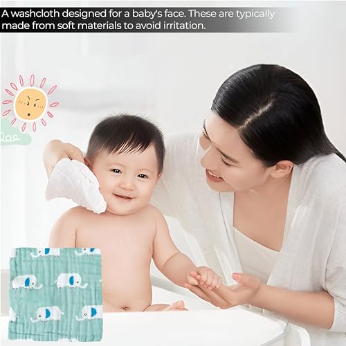 Image of BEMBIKA Fleece Throw Baby Swaddle Blanket, Muslin Burping Cloth and Cotton Washcloths Face Towel Combo for Newborn Infants - Sage Elephant (Pack of 3)