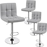 Yaheetech Bar Stools Set of 4, PU Leather Adjustable Barstools, Modern Counter Stools with Back and Footrest, Counter Height Barstools for Bar, Kitchen, Dining Room, Light Gray