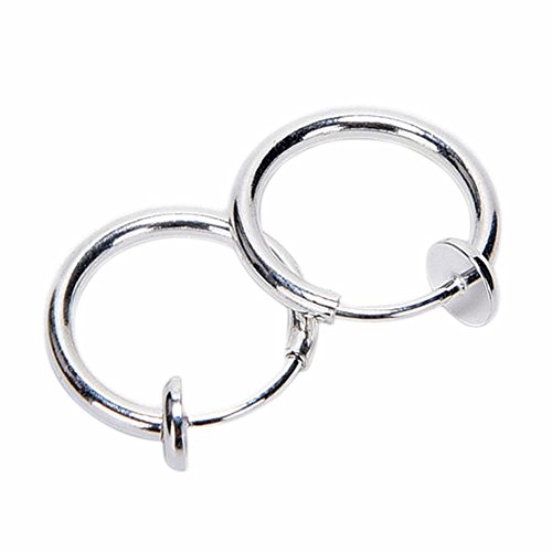 BODYA 1 Pair Cute Clip on Fake Nose Lip Ear Ring Stud Hoop Piercing Punk Unisex - 12 Colors for Choose (Silver)