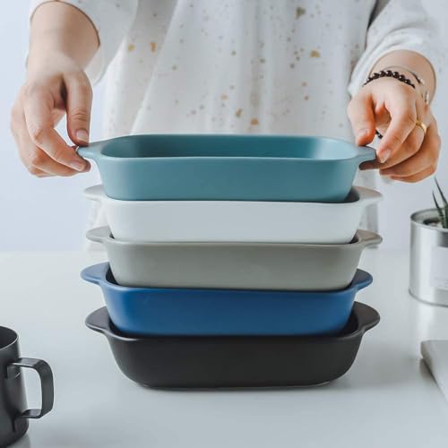 Image of Ceramic baking dish - Casserole Baking Dish with Handle, Baking Dishes for Oven, 9'' x 5'' Individual Baking Pan, Color Painted Porcelain Bakeware Set| Pack-2 (White)