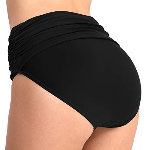 T1Fe 1Sfe Women High-Waisted Swim Bottoms Full Coverage - Tummy Comtrol Bikini Bottom Slimming Ruched Bathing Suit Bottoms Ladies Retro Tankinis Bottom A Black #TOP2