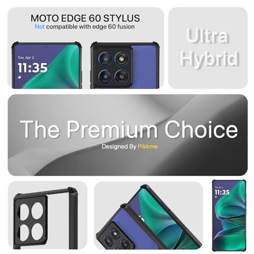 Image of Pikkme Back Cover for Moto Edge 60 Stylus 5G | Ultra Hyrbid | Full Camera Protection | Raised Edge | Crystal Clear Transparent Bumper Case (Black)