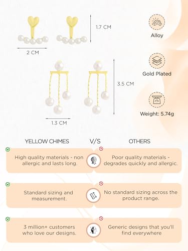 Image of Yellow Chimes Fashion Women Combo Earrings Set | 2 Pairs Korean Style White Earrings