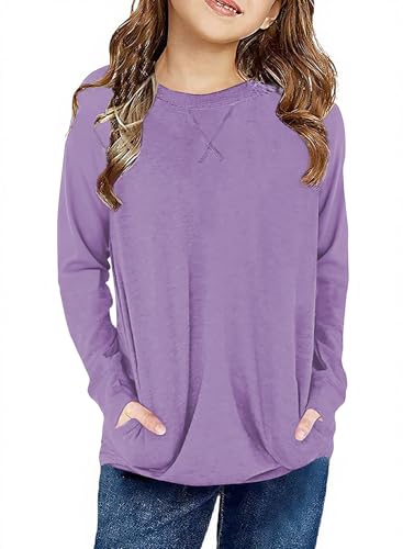 Image of SELINK Girls Big Kids Long Sleeve Striped Color Block Pocket Tees | Casual Loose Fit With Side Pockets,Soft Stretch Polyester Blend For Big Girls Daily&Back To School Wear
