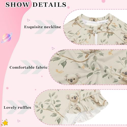 Cute Koala Girls Long Sleeve Rashguard Swimsuit UV Protection One-Piece Swimwear Bathing Suit B04041394