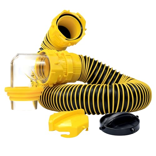 Saturnhose 5 FT RV Sewer Hose Kit Heavy-Duty Sun-Resistant Leak-Proof with 90 Degree Clear View Sewer Adapter Storage Cap