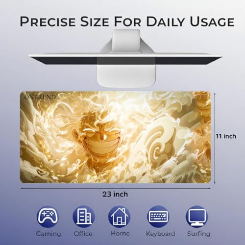 Image of ON TREND Anime Series Printed Mouse pad with Anti-fray Stitching, Waterproof Surface & Non-Slip Rubber Base Gaming Mouse Mat for Laptop, Computer & Desk (Large Extended -23x11 Inch) (Fire Luffy)