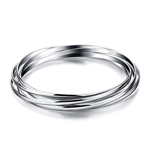 H&Beautimer 925 Sterling Silver Solid Bangle Bracelet Minimalist 5 Loop Bangle Bracelet Women Teen Jewelry Sterling Silver Bracelet 60/65-68Mm Handmade In Italy (Silver, 65Mm) #TOP13