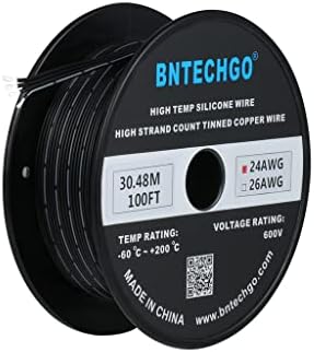 BNTECHGO 24 Gauge Silicone Ribbon Cable Flexible 6P Black 100 ft Flat Cable 24 AWG Strand Wire