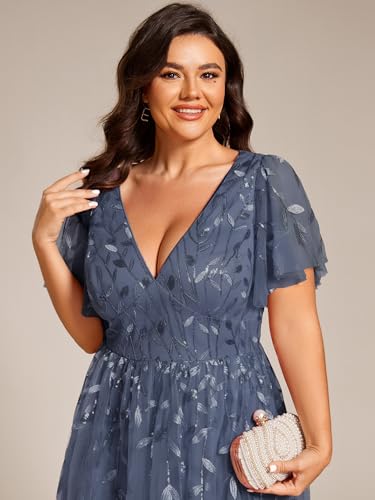 Image of Ever-Pretty Womens Embroidered Tulle Plus Size Cocktail Evening Party Dress A-Line Midi Wedding Guest Dresses for Curvy Women