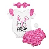 FOCUTEBB 12-18 Months My 1st Easter Outfits Baby Girl Easter Outfit Baby Girls Clothes Ruffle Romper Cute Bunny Skirt Headband Dress Clothes Set Pink 12-18 Months