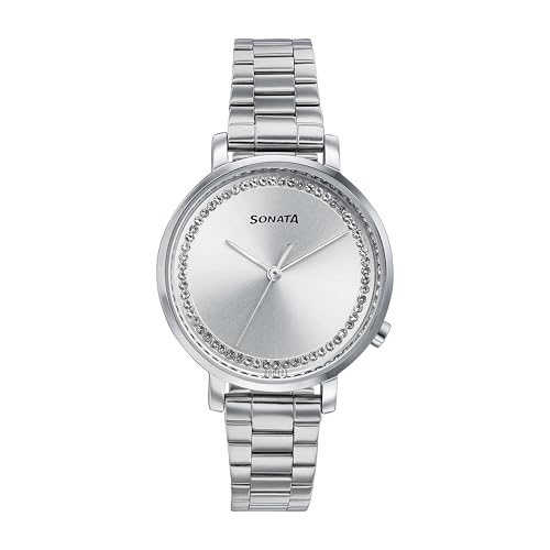 Image of Sonata Elegent Essentials Quartz Analog Silver Dial Stainless Steel Strap Watch for Women