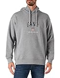  GANT Herren D.2 Retro Shield Sweat Hoodie Kapuzenpullover, Grey Melange, XL