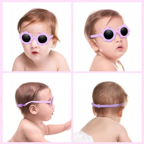 LOJUDI Lunette Soleil Bebe 0-36 Mois - Polarisées Avec Sangle Réglable Cadre En Silicone Ronde Enfant Lunettes Protection UV400 Lunette De Soleil Bebe 0 A 3 Ans Garçon Fille-Blanc/Brun