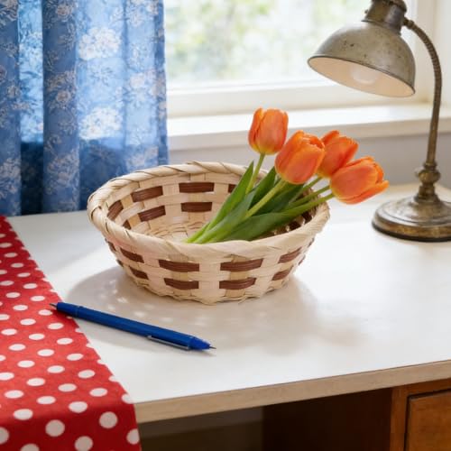 8pcs Small Bamboo Bread Baskets, 17x6.5cm Bamboo Bread Bin, Round Woven Food Serving Baskets for Hamper Kitchen Supermarket Restaurant - Image 5