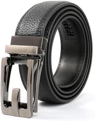 （03:00時点） [AHHEEK] ベルト メンズ 紳士ベルト オートロック バックル 無段階調節 本革 ベルト 穴なし ビジネス 紳士 スーツ用 作業用 カジュアル (Black, 全長120cm/ウエスト75cm~105cmに最適)