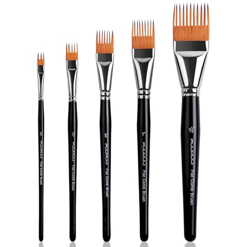 Fuumuui Grainer Brush Setβ5pcs Professional Flat Comb Brushes for Unique Texture Painting Perfect for Artists Acrylic, Watercolor and Oil Black