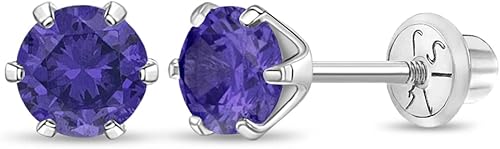 Aretes redondos de oro blanco de 14 quilates, 0.157in, piedra natal simulada redonda para bebés y niños pequeños, aretes de circonita cúbica para