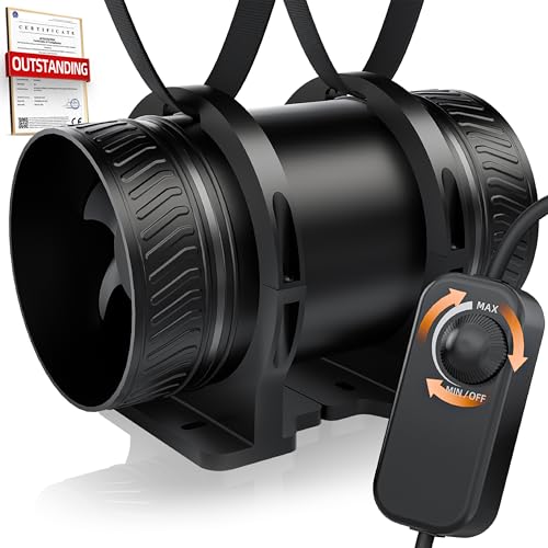 SBONNI 100mm Rohrventilator Regelbar Rohrlüfter 8W 310m/h Überhitzungsschutz Ventilator Kanalventilator Inline Abluftventilator für Gewächshaus Badzimmer Keller Garage Küche (mit Standfuß)