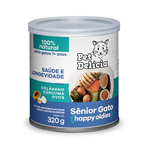 Caixa com 6 unidades Pet Delícia Ração Natural Úmida Sênior Gato 7+ anos 320g Gatos Idosos