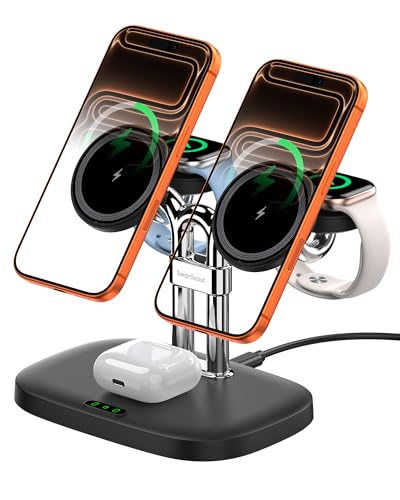 Magnetic 5-in-1 Wireless Charging Stand, Dual Phone & Dual